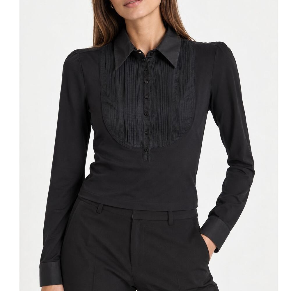 Wolford Tuxedo Bib Front Blouse Top Black Size Medium